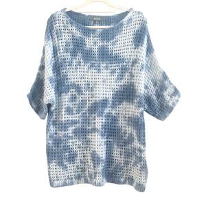 Marled Reunited Clothing Blue and White Tie Dye Open Knit Crochet Sweater Shirt